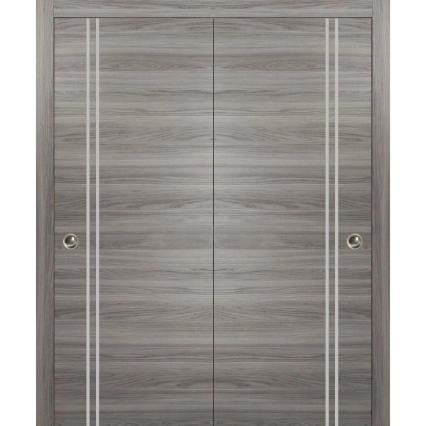 Sliding Closet Bypass Doors | Planum 0310 Ginger Ash and Aluminum Strips | Sturdy Top Mount Rails Moldings Trims Hardware Set | Wood Solid Bedroom Wardrobe Doors