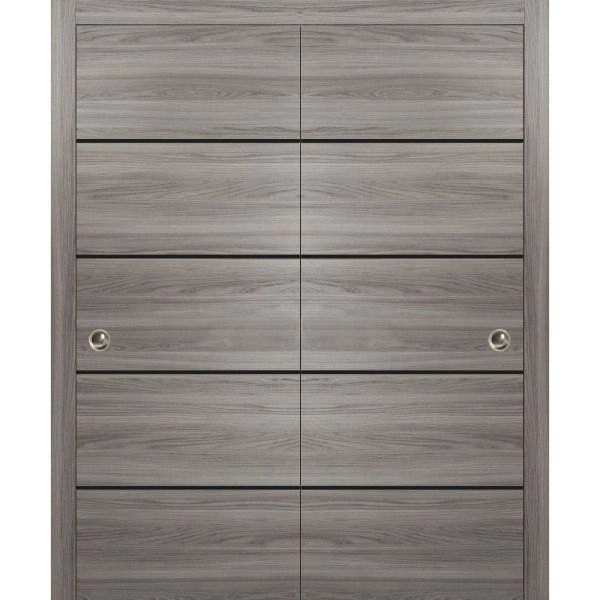 Sliding Closet Bypass Doors | Planum 0015 Ginger Ash and Aluminum Strips | Sturdy Top Mount Rails Moldings Trims Hardware Set | Wood Solid Bedroom Wardrobe Doors