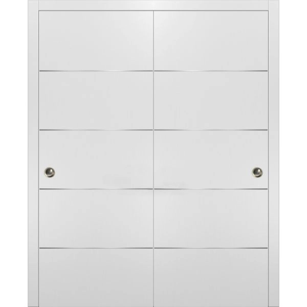 Planum 0020 Interior Modern Closet Bypass Doors White Silk with Tracks Pulls Hardware