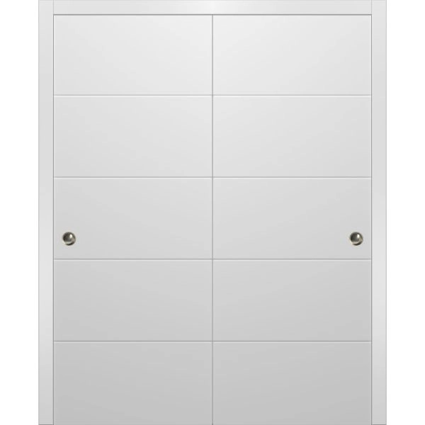 Sliding Closet Bypass Doors | Planum 0770 Painted White Matte | Sturdy Rails Moldings Trims Hardware Set | Wood Solid Bedroom Wardrobe Doors