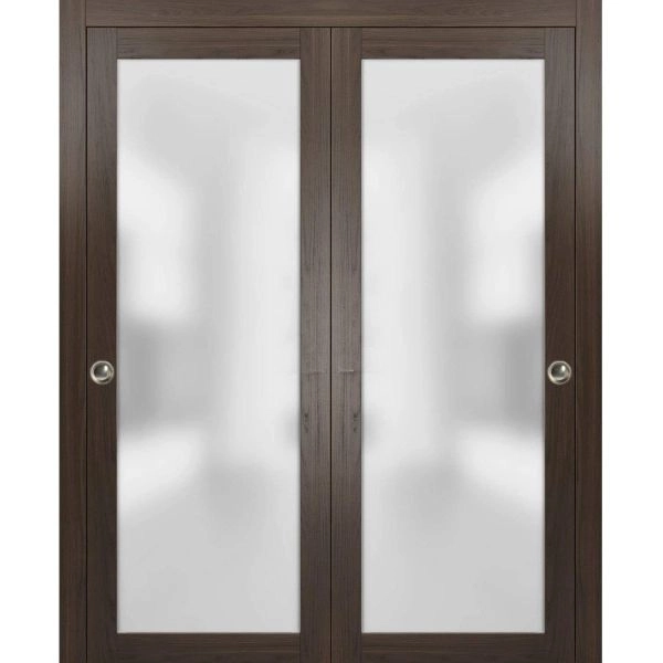 Planum 2102 Interior Modern Closet Bypass Doors Chocolate Ash with Tracks Pulls Hardware