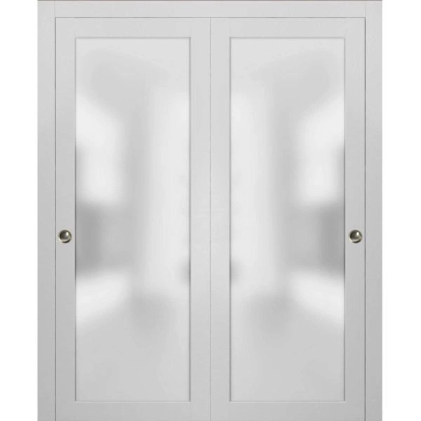 Planum 2102 Interior Modern Closet Bypass Doors White Silk with Tracks Pulls Hardware
