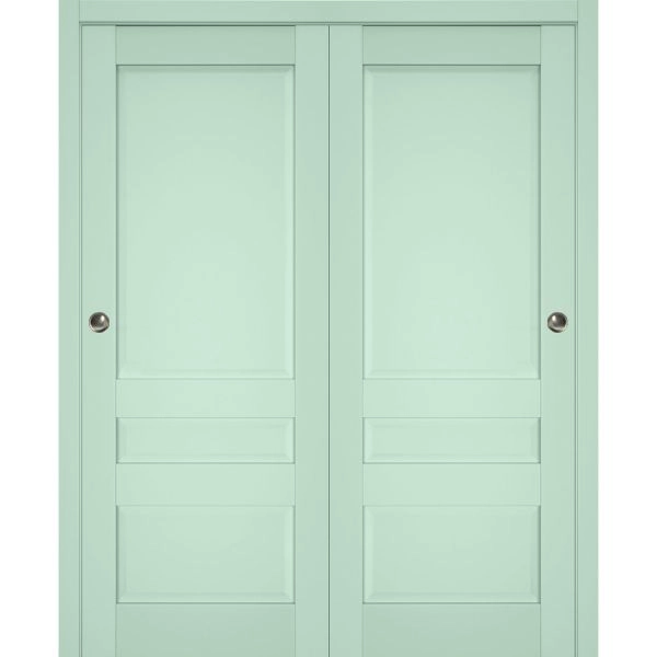 Sliding Closet Bypass Doors | Veregio 7411 Oliva| Sturdy Rails Moldings Trims Hardware Set | Wood Solid Bedroom Wardrobe Doors
