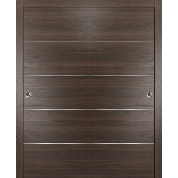 Sliding Closet Bypass Doors with hardware | Planum 0020 Chocolate Ash | Sturdy Rails Moldings Trims Hardware Set | Modern Wood Solid Bedroom Wardrobe Doors