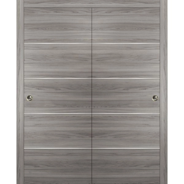 Sliding Closet Bypass Doors with hardware | Planum 0020 Ginger Ash | Sturdy Rails Moldings Trims Hardware Set | Modern Wood Solid Bedroom Wardrobe Doors