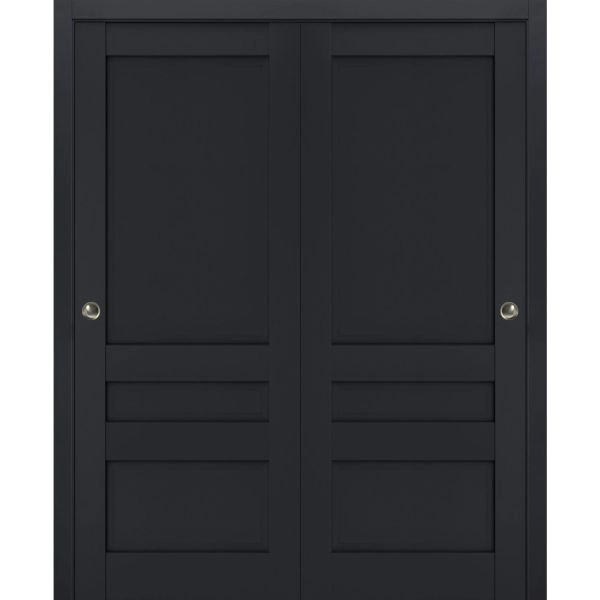 Sliding Closet Double Bi-fold Doors | Veregio 7411 Antracite | Sturdy Tracks Moldings Trims Hardware Set | Wood Solid Bedroom Wardrobe Doors 