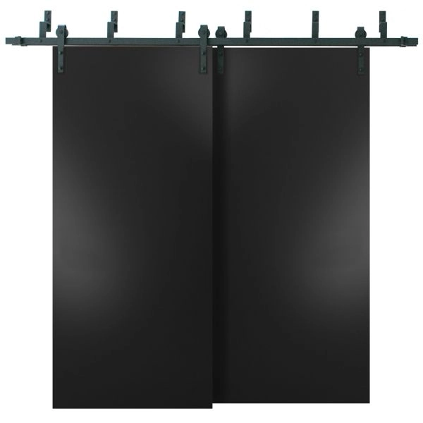 Sliding Closet Barn Bypass Doors with Hardware | Planum 0010 Matte Black | Sturdy 6.6ft Rails Hardware Set | Modern Wood Solid Bedroom Wardrobe Doors 