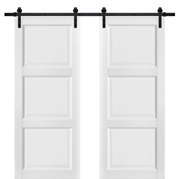 Sliding Double Barn Doors with Hardware | Lucia 2661 White Silk | 13FT Rail Hangers Sturdy Set | Pantry Kitchen 3-Panel Wooden Solid Panel Interior Hall Bedroom Bathroom Door