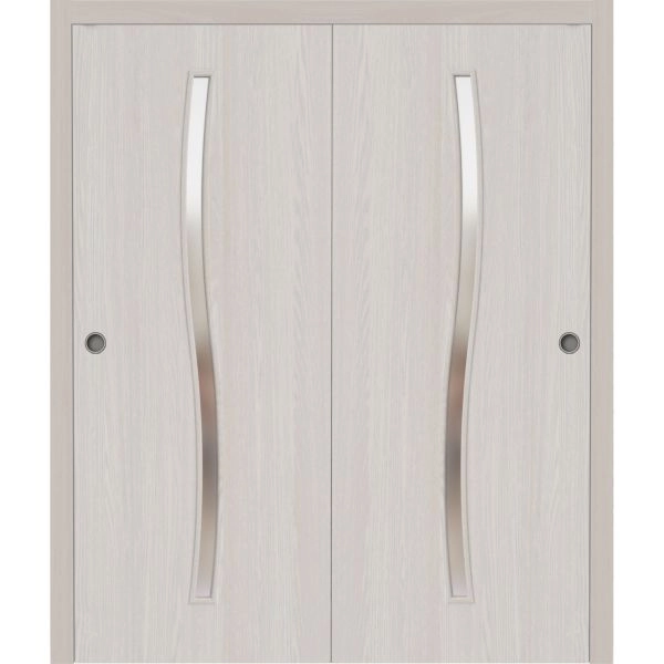 Sliding Closet Bypass Doors 36 x 80 inches | BASIC 3002 Ash Franko | Rails Hardware Set | Wood Solid Bedroom Wardrobe Doors