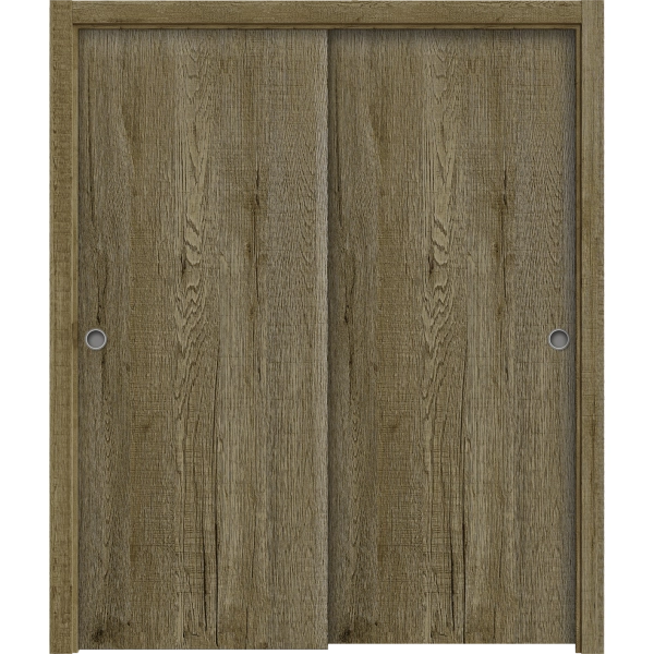 Sliding Closet Bypass Doors 36 x 80 inches | BASIC 3001 Antique Oak | Rails Hardware Set | Wood Solid Bedroom Wardrobe Doors