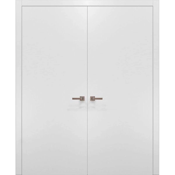 Solid French Double Doors | Planum 0010 White Silk | Wood Solid Panel Frame Trims | Closet Bedroom