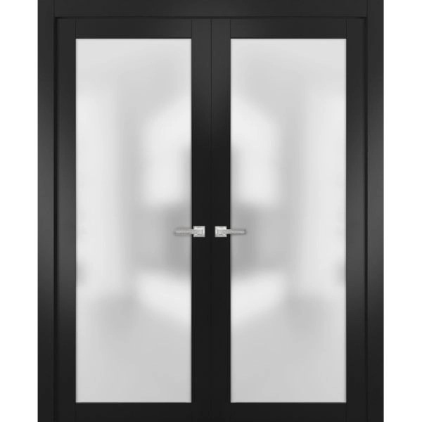 Planum 2102 Interior Double Pre-hung Closet Doors White Silk with Trims Frame Handles
