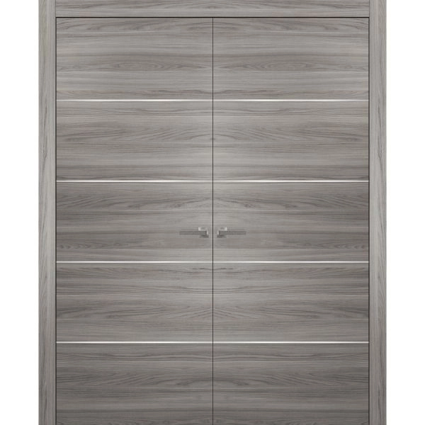 French Double Interior Doors with Hardware | Planum 0020 Ginger Ash | Pre-hung Panel Frame Trims | Bathroom Bedroom Interior Sturdy Door