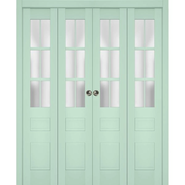 Sliding Closet Double Bi-fold Doors | Veregio 7339 Oliva with Frosted Glass | Sturdy Tracks Moldings Trims Hardware Set | Wood Solid Bedroom Wardrobe Doors 