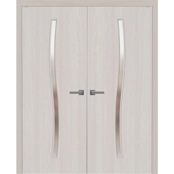 Interior Solid French Double Doors 36 x 80 inches | BASIC 3002 Ash Franko | Wood Interior Solid Panel Frame | Closet Bedroom Modern Doors
