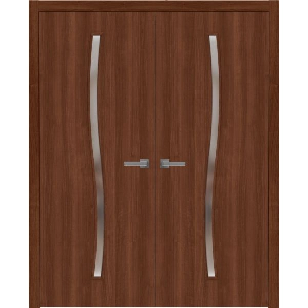 Interior Solid French Double Doors 36 x 80 inches | BASIC 3002 Walnut Franko | Wood Interior Solid Panel Frame | Closet Bedroom Modern Doors