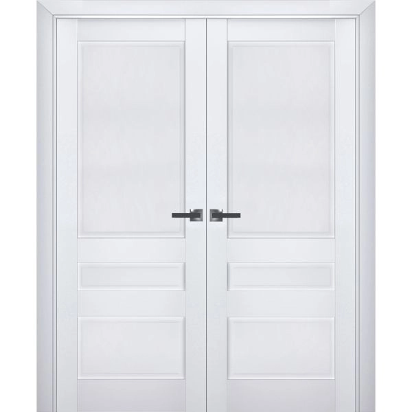 Interior Solid French Double Doors | Veregio 7411 White Silk | Wood Solid Panel Frame Trims | Closet Bedroom Sturdy Doors