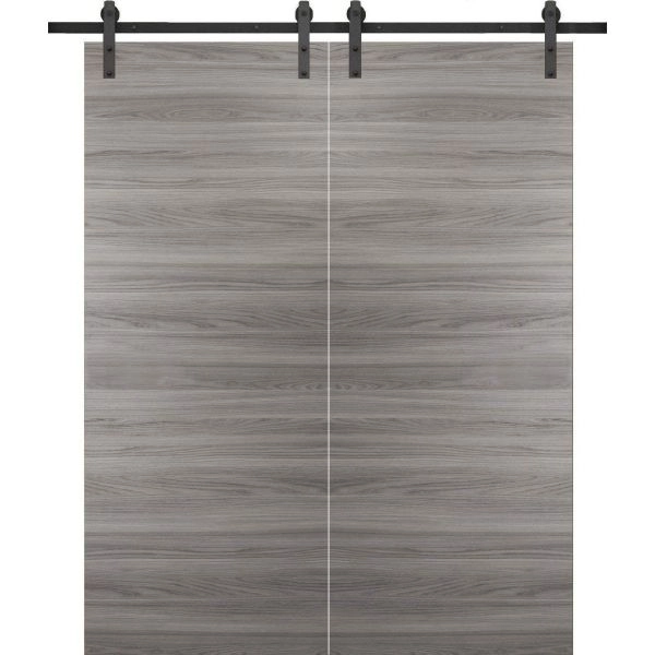 Planum 0010 Modern Interior Solid Wood Flush Closet Double Barn Doors Ginger Ash with Track 13FT Rail Hardware Set