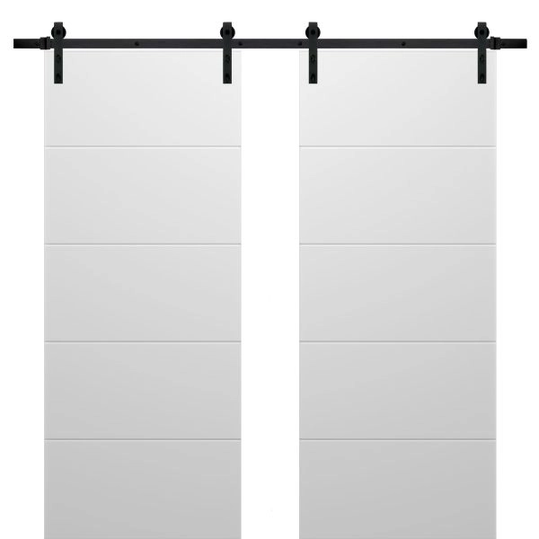 Sliding Double Barn Doors with Hardware | Planum 0770 Painted White Matte | 13FT Rail Hangers Sturdy Set | Modern Solid Panel Interior Hall Bedroom Bathroom Door
