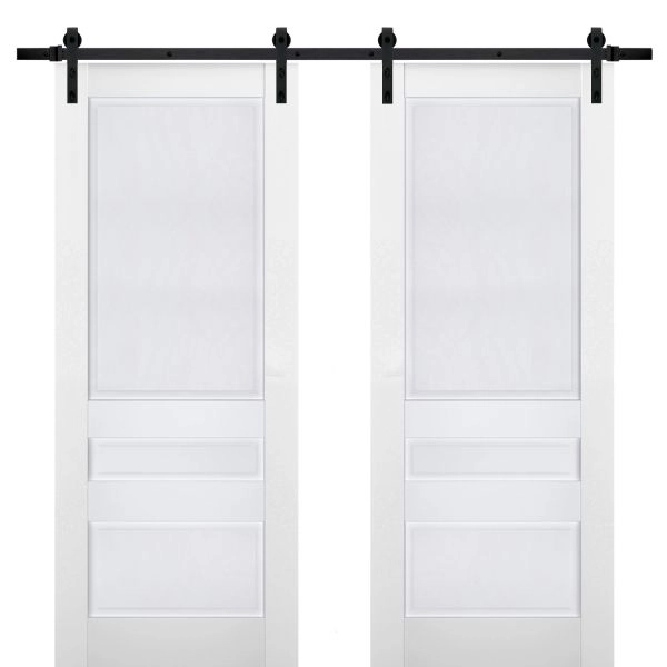 Sturdy Double Barn Door | Veregio 7411 White Silk | 13FT Rail Hangers Heavy Set | Solid Panel Interior Doors