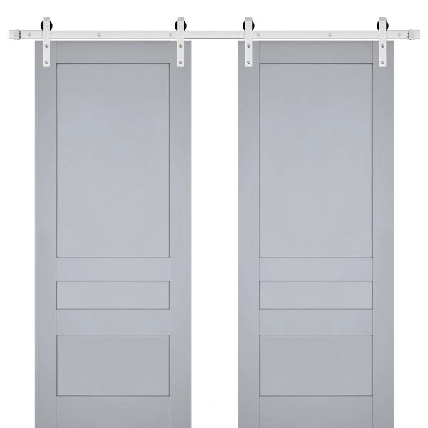 Sturdy Double Barn Door | Veregio 7411 Matte Grey | Silver 13FT Rail Hangers Heavy Set | Solid Panel Interior Doors