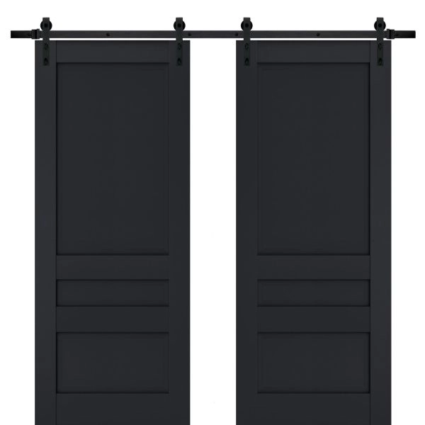 Sturdy Double Barn Door | Veregio 7411 Antracite | 13FT Rail Hangers Heavy Set | Solid Panel Interior Doors