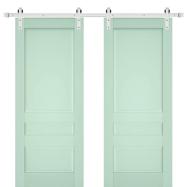 Sturdy Double Barn Door | Veregio 7411 Oliva | Silver 13FT Rail Hangers Heavy Set | Solid Panel Interior Doors