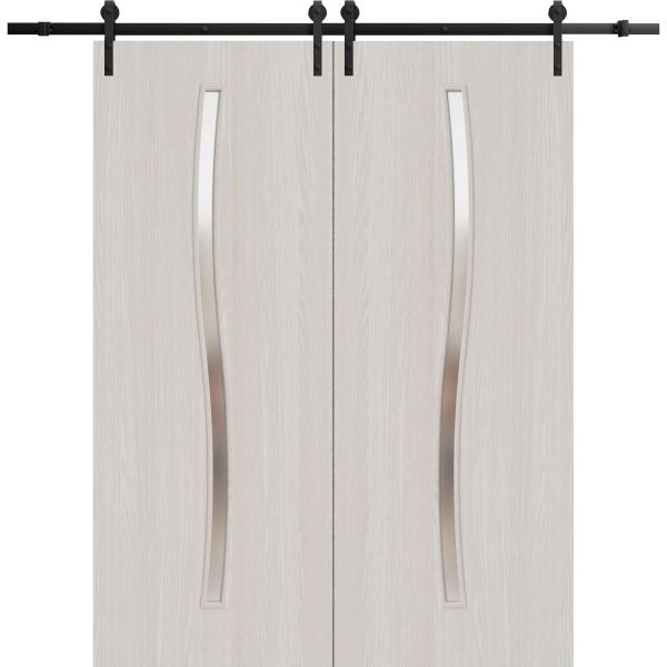 Modern Double Barn Door 36 x 80 inches | BASIC 3002 Ash Franko | 13FT Rail Track Set | Solid Panel Interior Doors