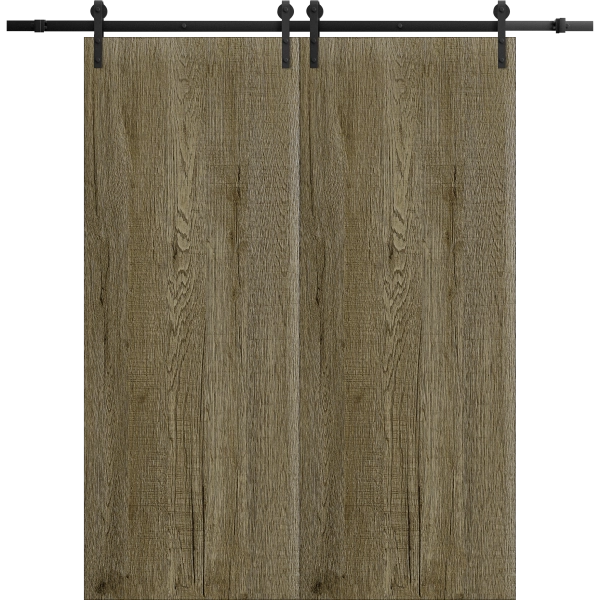Modern Double Barn Door 36 x 80 inches | BASIC 3001 Antique Oak | 13FT Rail Track Set | Solid Panel Interior Doors