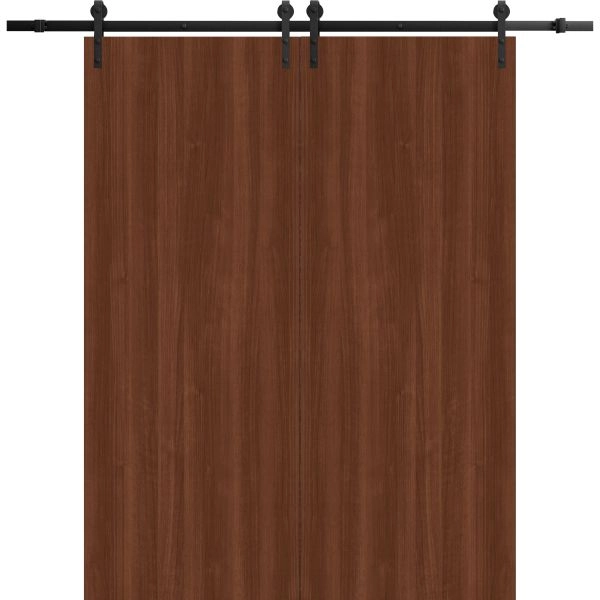 Modern Double Barn Door 36 x 80 inches | BASIC 3001 Walnut Franko | 13FT Rail Track Set | Solid Panel Interior Doors
