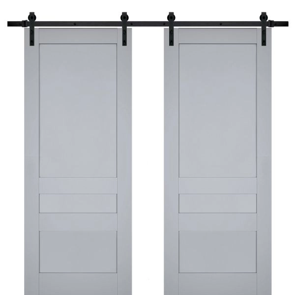 Sturdy Double Barn Door | Veregio 7411 Matte Grey | 13FT Rail Hangers Heavy Set | Solid Panel Interior Doors