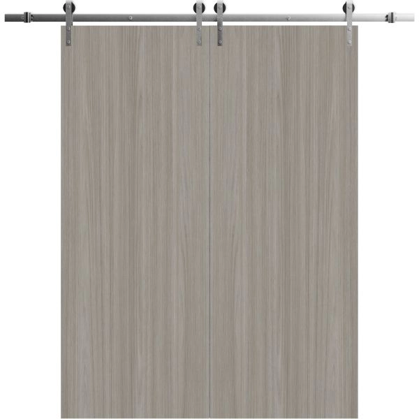 Modern Double Barn Door 36 x 80 inches | BASIC 3001 Oak Franko | 13FT Silver Rail Track Set | Solid Panel Interior Doors