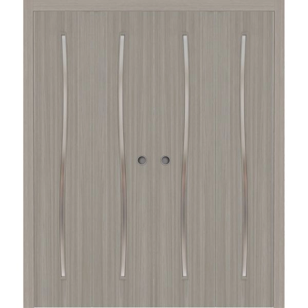 Sliding Closet Double Bi-fold Doors 72 x 80 inches | BASIC 3002 Oak Franko | Sturdy Tracks Moldings Trims Hardware Set | Wood Solid Bedroom Wardrobe Doors