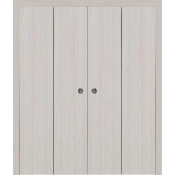 Sliding Closet Double Bi-fold Doors 72 x 80 inches | BASIC 3001 Ash Franko | Sturdy Tracks Moldings Trims Hardware Set | Wood Solid Bedroom Wardrobe Doors