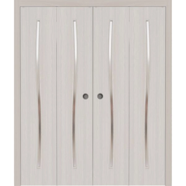 Sliding Closet Double Bi-fold Doors 72 x 80 inches | BASIC 3002 Ash Franko | Sturdy Tracks Moldings Trims Hardware Set | Wood Solid Bedroom Wardrobe Doors