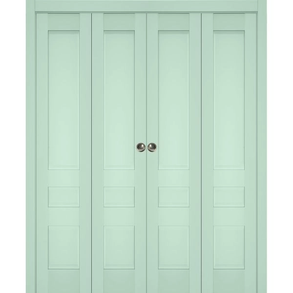 Sliding Closet Double Bi-fold Doors | Veregio 7411 Oliva | Sturdy Tracks Moldings Trims Hardware Set | Wood Solid Bedroom Wardrobe Doors 