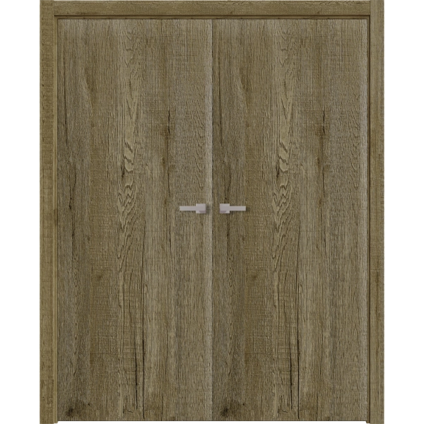 Interior Solid French Double Doors 36 x 80 inches | BASIC 3001 Antique Oak | Wood Interior Solid Panel Frame | Closet Bedroom Modern Doors