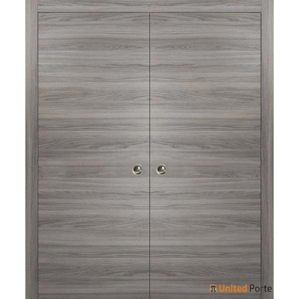 Planum 0010 Modern Interior Closet Sliding Flush Double Pocket Doors Ginger Ash with Frames Tracks Hardware Set