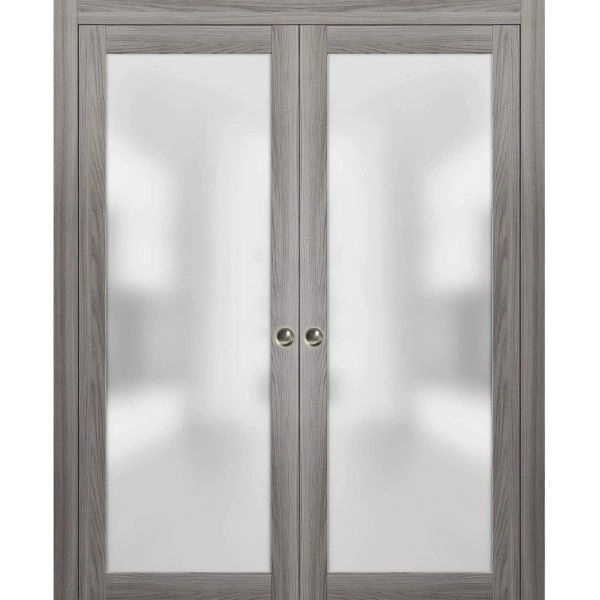 Planum 2102 Interior Sliding Closet Double Pocket Doors Ginger Ash with Frames Tracks Pulls