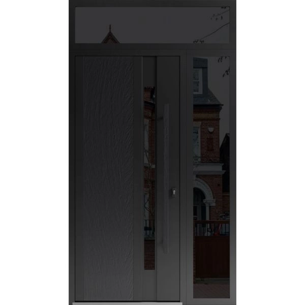 Front Exterior Prehung Steel Door / Dekton 0163 Ardesia Nero / Side and Top Exterior Window Sidelite / Entry Metal Modern Painted W36+12" x H80+16" Left hand Inswing