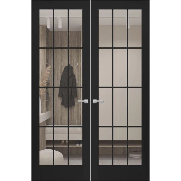Hidden Double Doors | Felicia 3355 Matte Black Concealed Metal Frame 36" x 80" (2* 18x80) Right-hand Inswing