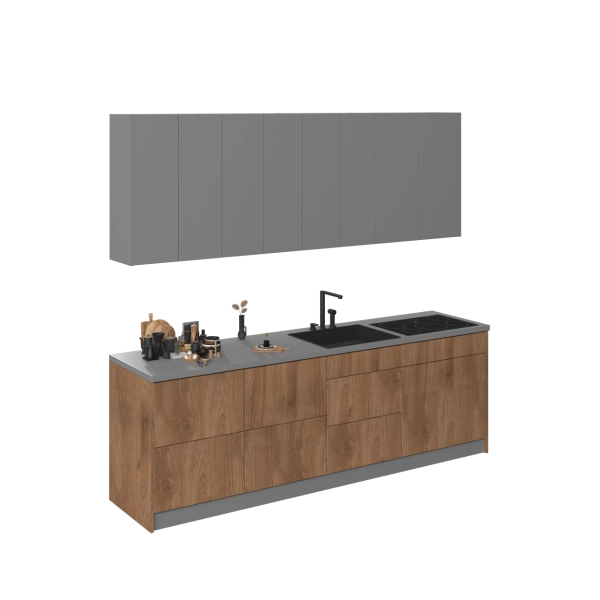 Kitchen Fusion Collection Natural Teak & Gray Color Base Size 8.5Ft Wide