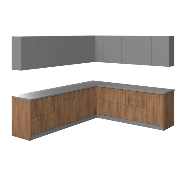 Kitchen Modern Collection Natural Teak & Gray Color Base Size 10x8,5Ft Wide