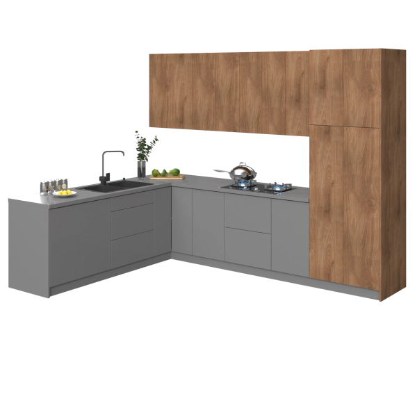Kitchen Harmony Collection Gray & Natural Teak Color Base Size 8x10Ft Wide