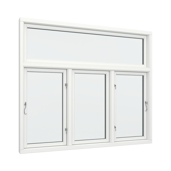 Side-Hung Window PVC with 3 Sections, All Opening (Left, Left, Right), Fixed Top (View from inside)