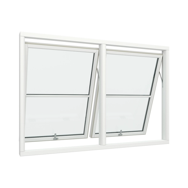 Bay 2 Windows PVC with Top Control, Size 75 x 47, Glass Panels 1x2, White, Double Pane, Sateen Glass (View from inside)