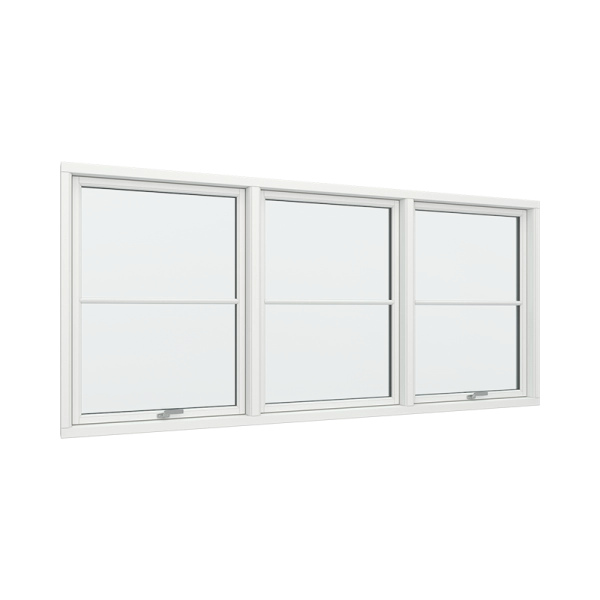 Bay 3 Windows PVC with Top Control, Glass Panels 1x2 (View from inside)