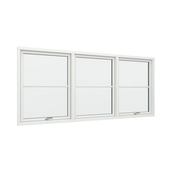 Bay 3 Windows PVC with Top Control, Size 114 x 50,Glass Panels 1x2, White, Black Frame Color, Double Pane (View from inside)