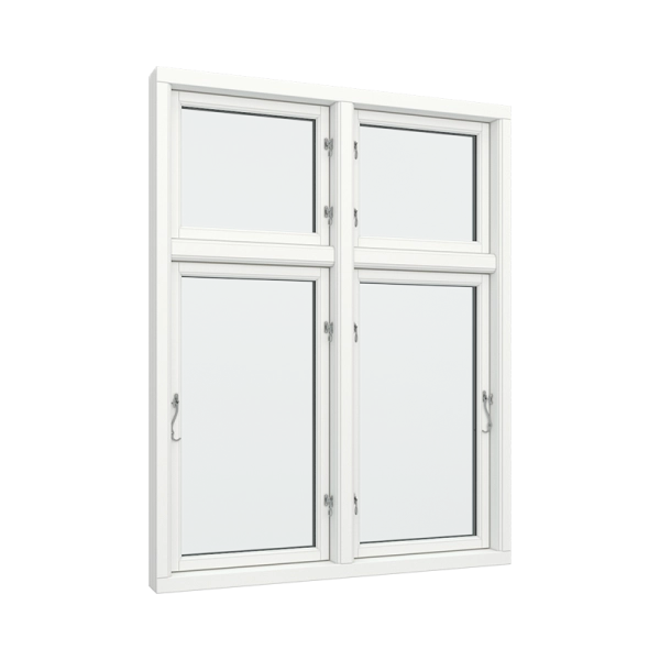 Casement Window PVC with Side Hinges, Two Windows, Right Opening, Fixed Top (View from inside)