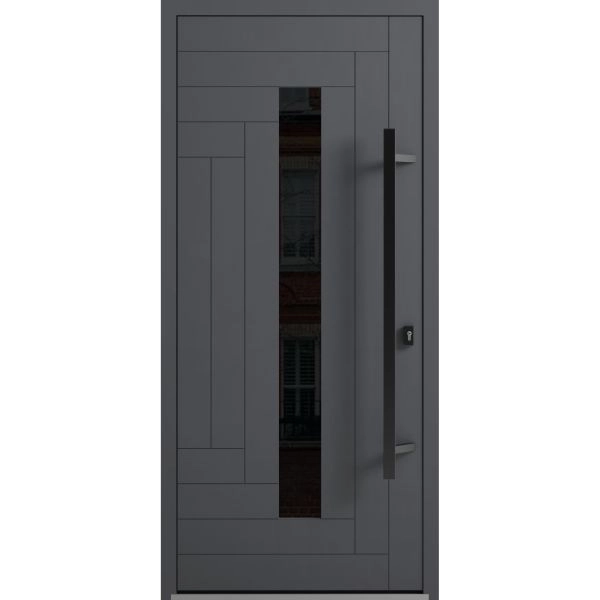 Front Exterior Prehung Steel Door / Ronex 0130 Grey / Entry Metal Modern Painted W36" x H80" Left hand Inswing